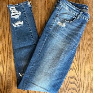 American Eagle Outfitters Blue Distressed Skinny Jegging Jeans Womens 12 X-long